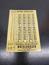 Vintage Muehlhausen Division Standard Steel Spring Co Laminated Decimal Card