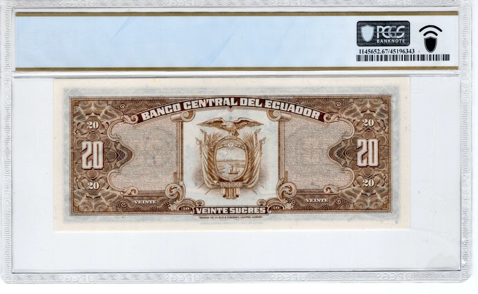 Ecuador 1983 20 Sucres PCGS Certified Banknote UNC 67 PPQ Pick 115b - Image 2 of 2