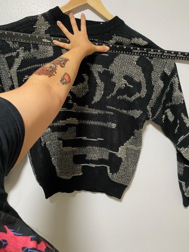 VINTAGE Saturdays Acrylic Knit Long Sleeve Pullover Size - Large 80s black white - Picture 8 of 11
