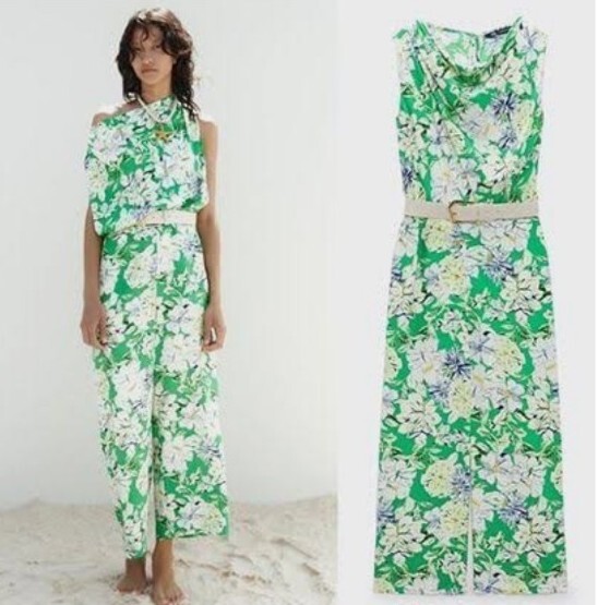 ZARA WOMAN NWT FLORAL GREEN JUMPSUIT WOMEN'S SZ MEDIUM 2157