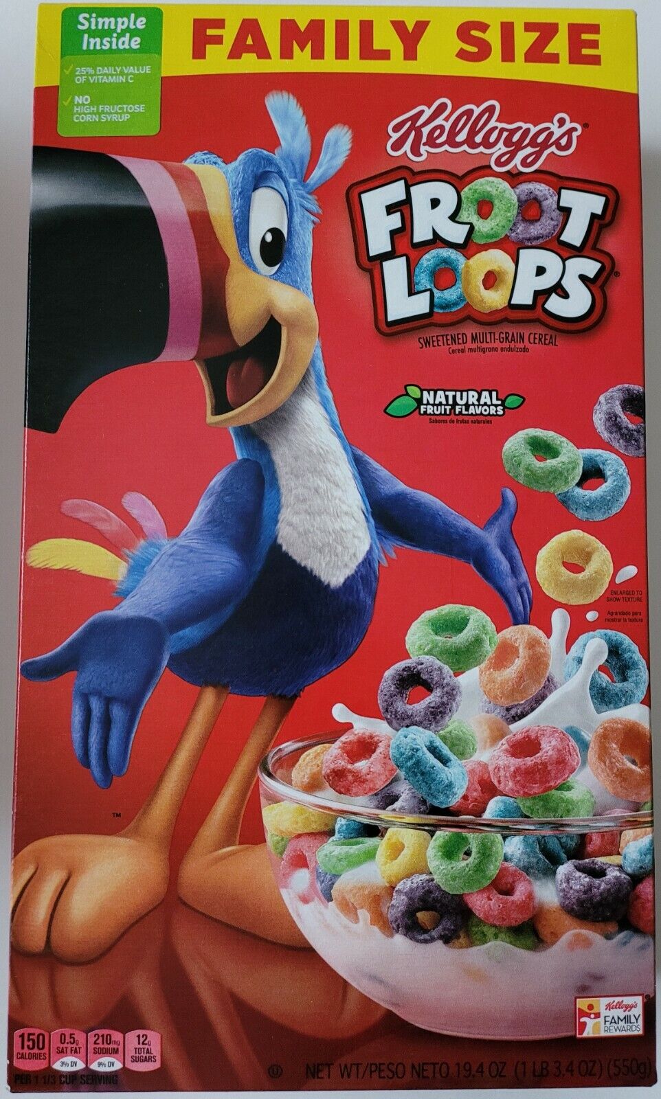 NEW KELLOGG'S FAMILY SIZE FROOT LOOPS CEREAL 19.4 OZ BOX