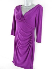 Ralph Lauren Dress Women's 6 Ruched Purple Cross Over V Neck Top Bodycon Siren