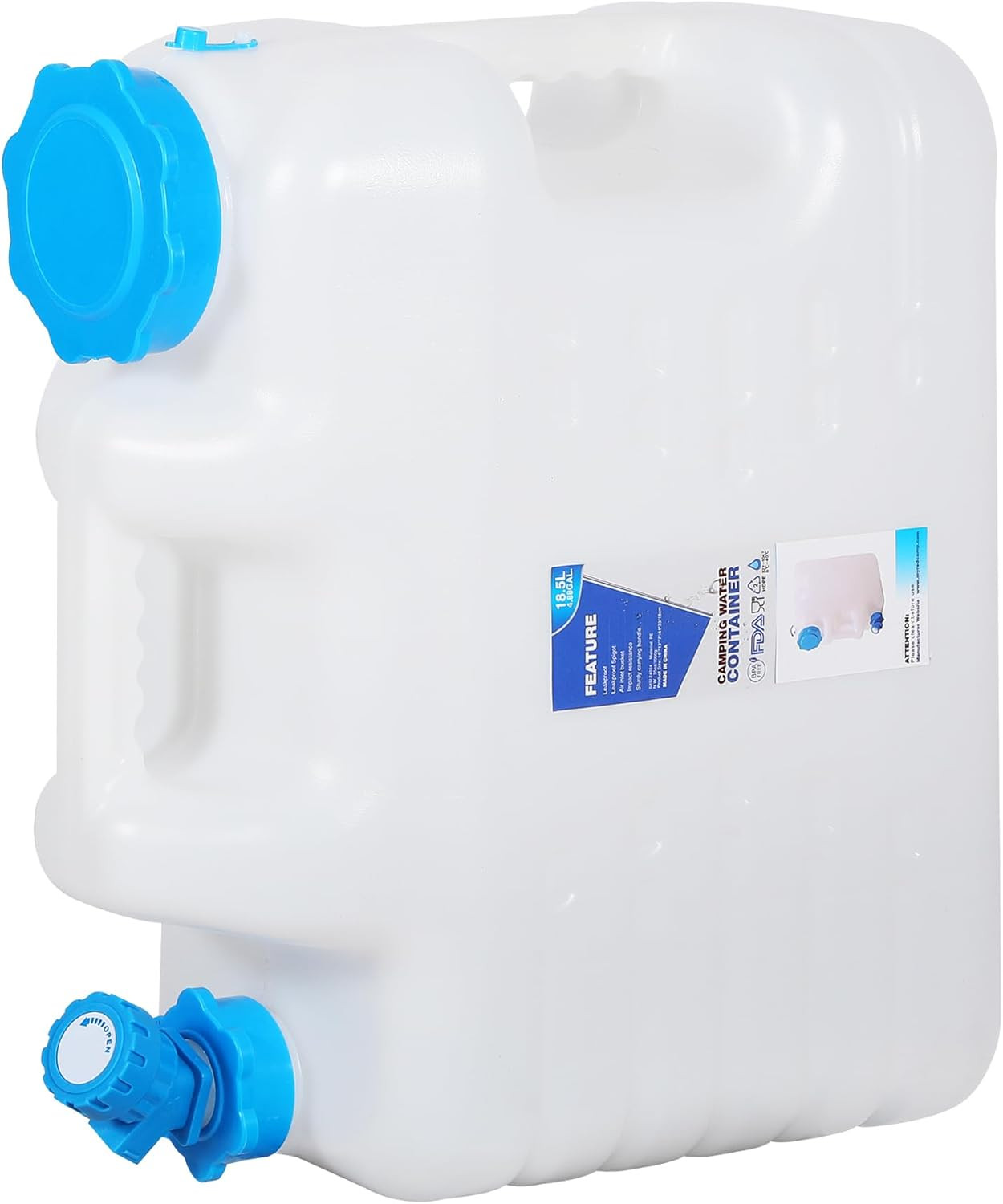4.9 Gallon/18.5L Portable Water Container with Spigot, Water Storage Carrier for