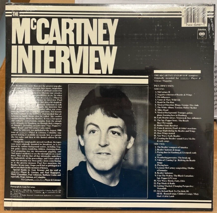 Paul McCartney: McCartney Interview Vinyl Album Sealed - Image 2 of 2