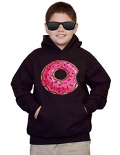 Youth Pink Sprinkles Donut Kids Black Hoodie Funny 3D Lit Doughnut Food Sweet