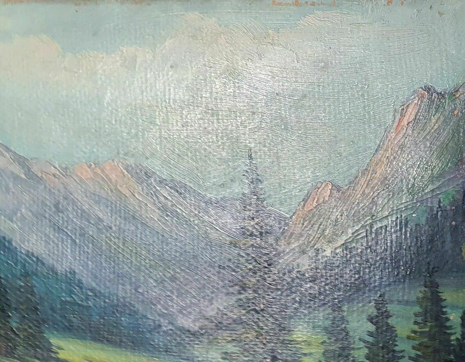 Antique impressionist oil painting mountain river landscape