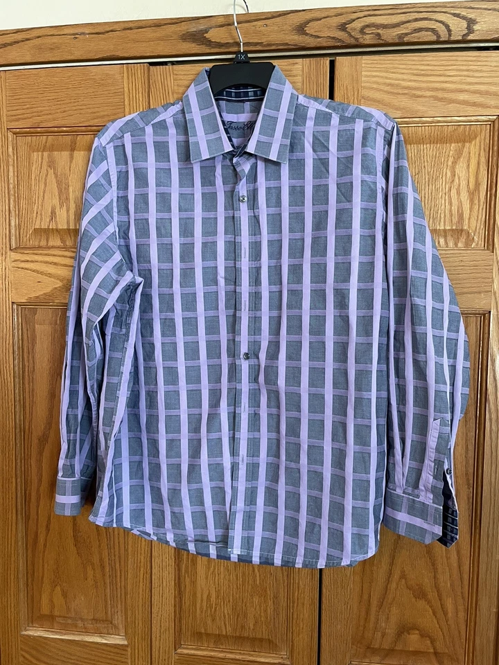 Mens Tasso Ella Button Down Dress Shirt Size XL Multicolor Long Sleeve Plaid - Image 2 of 4