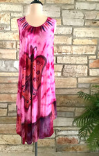 Lax Connection Sleeveless  Embroidered Butterfly Midi Tie Dyed Tent Dress M L