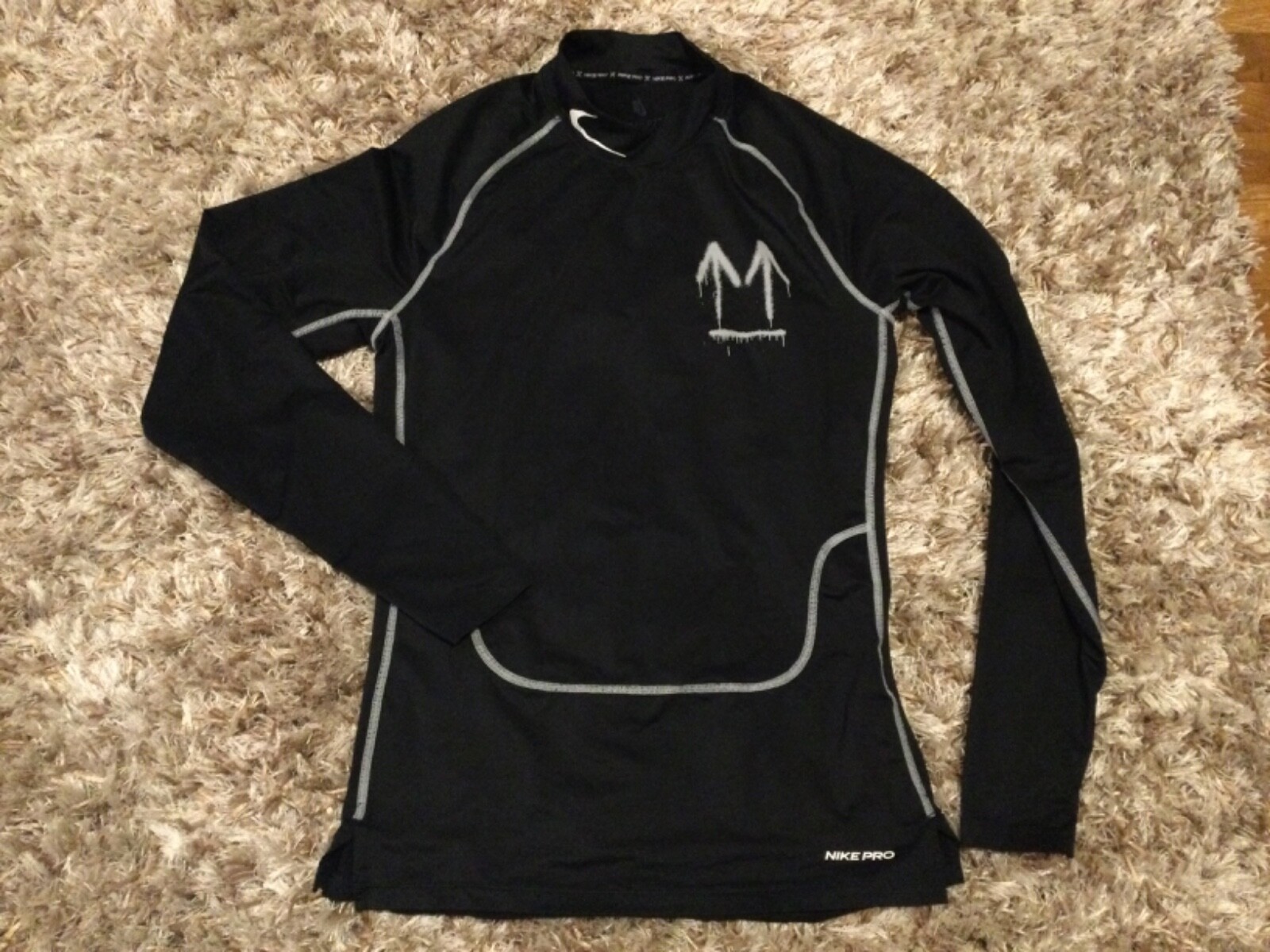 OFF WHITE X NIKE Top Nike Pro x Off bianco manica lunga Virgil Abloh spray nero taglia L