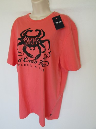 CHAPS MEN L orange crab bar cotton short sleeve NAUTICAL T-SHIRT NWT - Picture 3 of 4