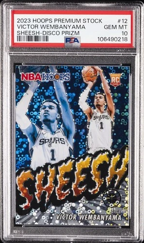 2023 PANINI HOOPS PREMIUM STOCK SHEESH DISCO PRIZM #12 VICTOR WEMBANYAMA PSA 10