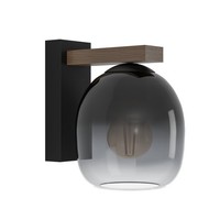 Wandlampe Innen Wandleuchte Aus Holz Und Rauchglas Wandstrahler E27 Fassung
