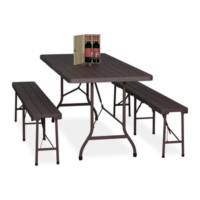 Ensemble table de jardin pliante 2 bancs pliants Meuble camping 180 cm plastique - Photo 1/4