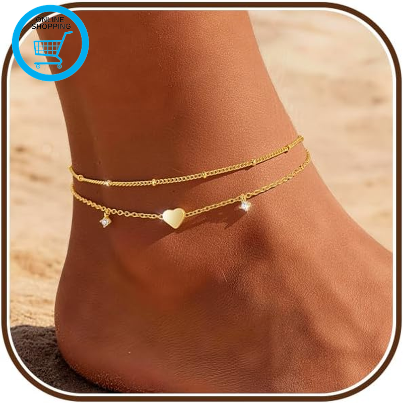 925 Silver Anklets Bracelets for Women 14K Gold Waterproof Layered Stackable Non