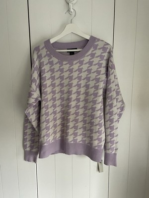 NANETTE LEPORE Gr. L hellviolett/grau Hahnentrittmuster gerippt L/S Pullover