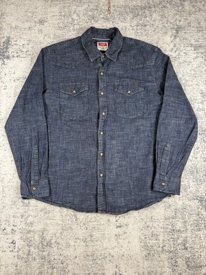 Wrangler Jeanshemd Herren Large blau Sawtooth Cowboy Western Pearl Snap
