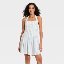 Women Sleeveless Pullover Mini Sundress - Universal Thread Blue Striped L