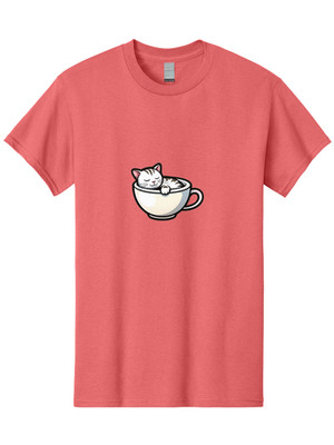 Cat-In-Coffee-Cup Mens Graphic Tee, 100% Cotton, Casual Summer Wear