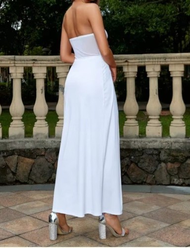 D&M Satin Body control Maxi Dress M-Slit White Size S