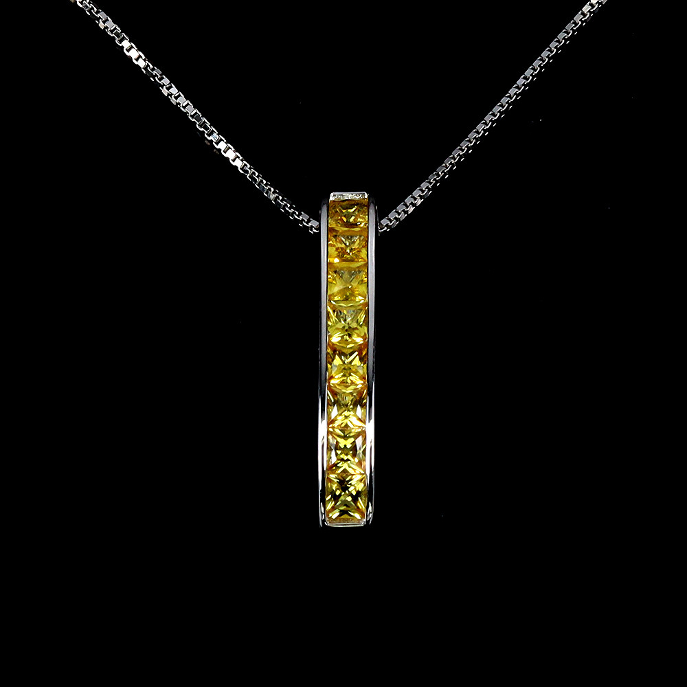 925 Sterling Silver Princess Cut Natural Sapphire Gemstone Necklace