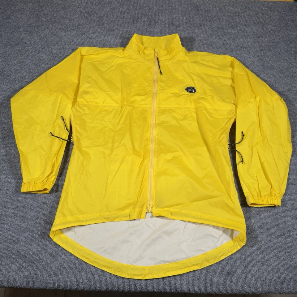 Chaqueta REI De Colección Grande Amarilla Reflectante Embalable Pit Cremalleras Puño Pestañas Caminata Usada en Excelente Condición Foto 2 de 4