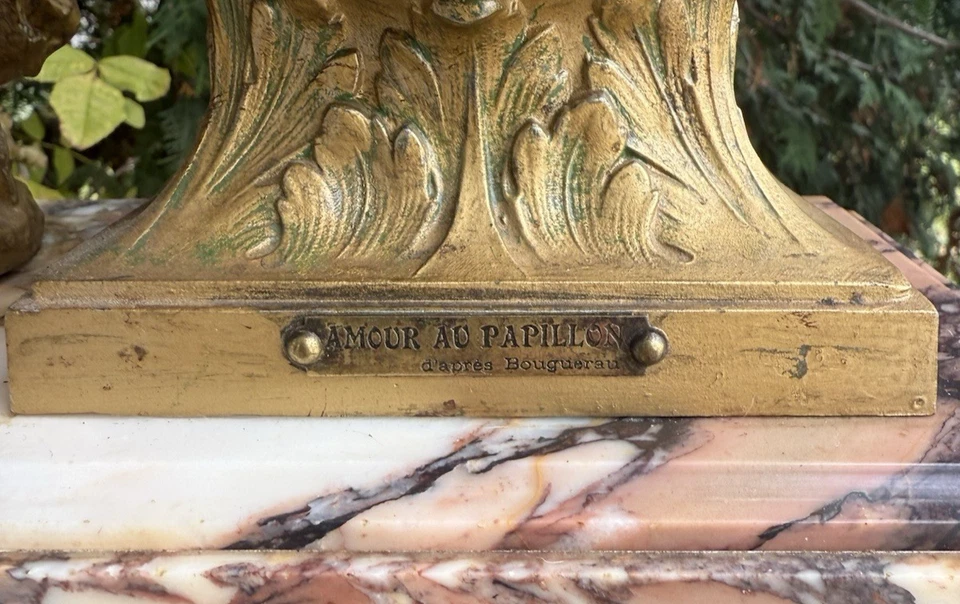 Antiguo Reloj Estatua Figura Francesa C 1865 AMOR CON LA MARIPOSA - VER VIDEO Foto 4 de 4