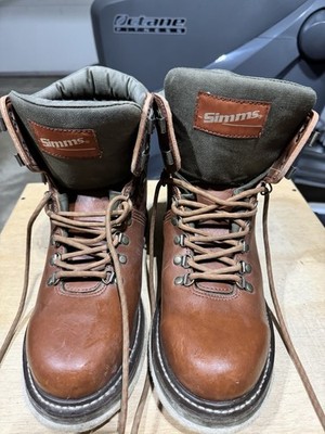 Simms Freestone Fly Fishing Boots Brown Green Leather Felt Soles Mens Size 10
