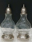 Vtg Etched Glass Salt & Pepper Shakers With Sterling Silver Lids & Base — photo 1