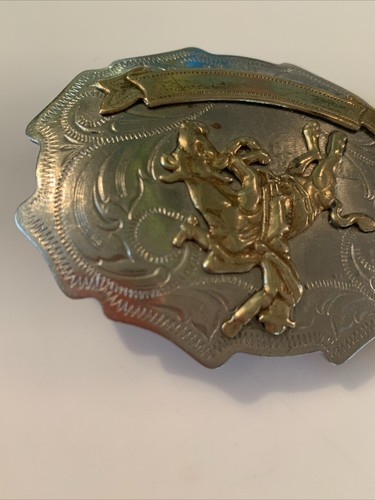 VINTAGE NICKEL SILVER WESTERN COWBOY BULL RIDING RODEO BELT BUCKLE EUC - Picture 8 of 12