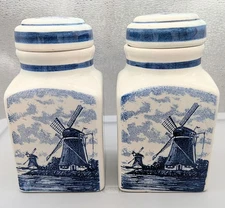 Vintage Delfts Blauw Canister Lidded Jar Holland Handpainted Windmill  Sailboat