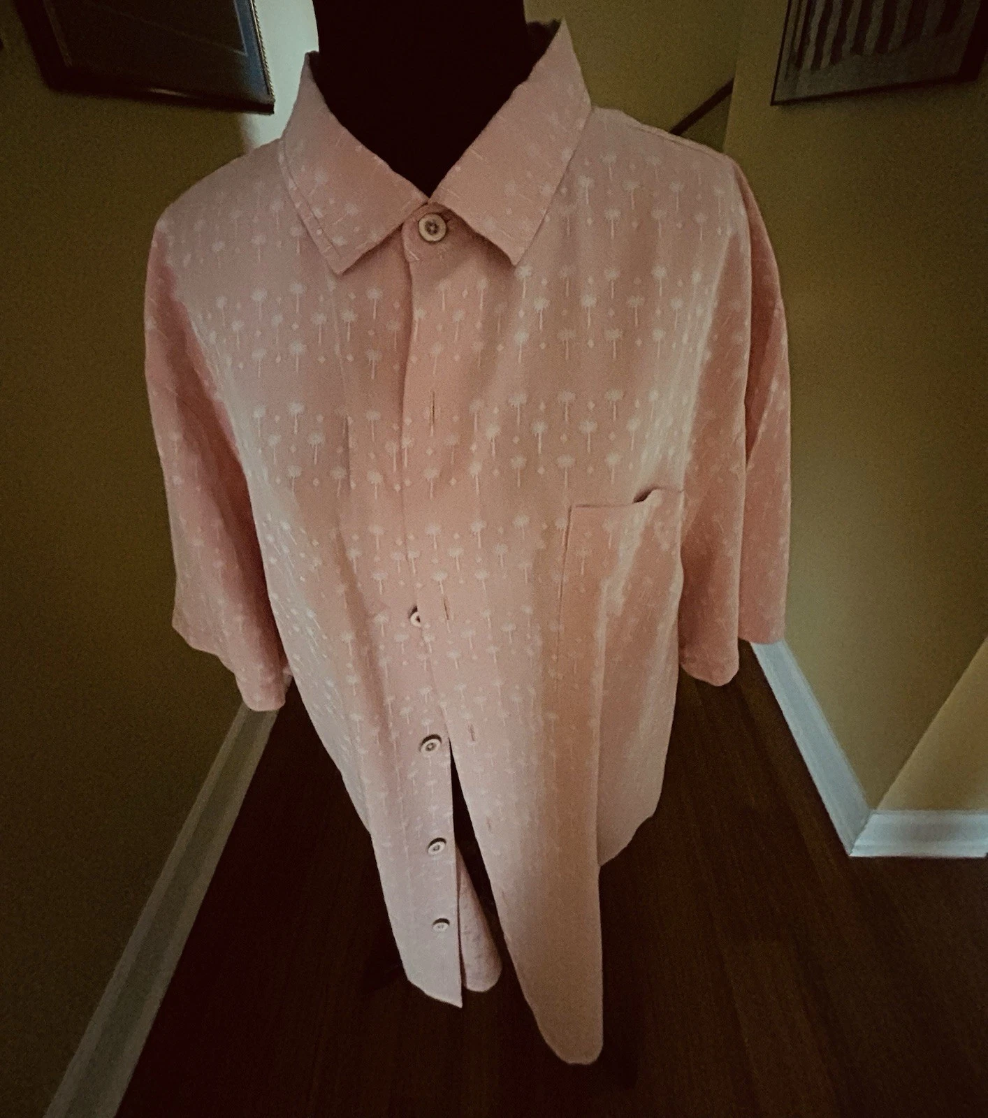 Tommy Bahama Coconut Point Men's Short Sleeve Shirt Pink Palm Tree Print XXL