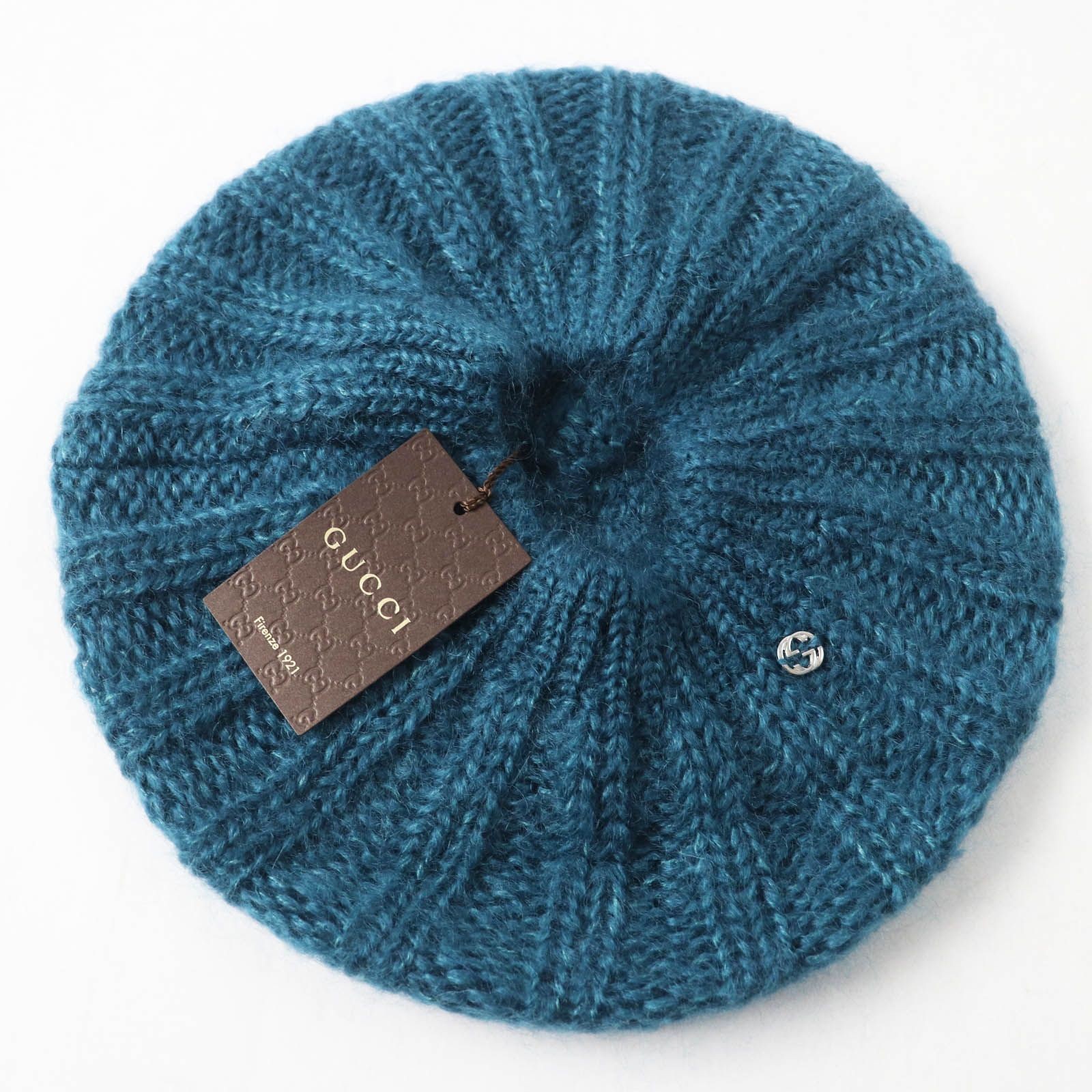 Gucci 331985 Mohair Silk Interlocking G Hardware Knit Beret/Cap Blue Silver thumbnail 6