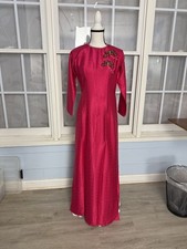Vietnamese Traditional Dress Ao Dai Women Silk Pink Floral Beads Size XL NWOT