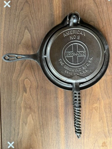 Griswold American No. 8 Waffle Iron w/ Base 885/886/975 Vintage Antique restored