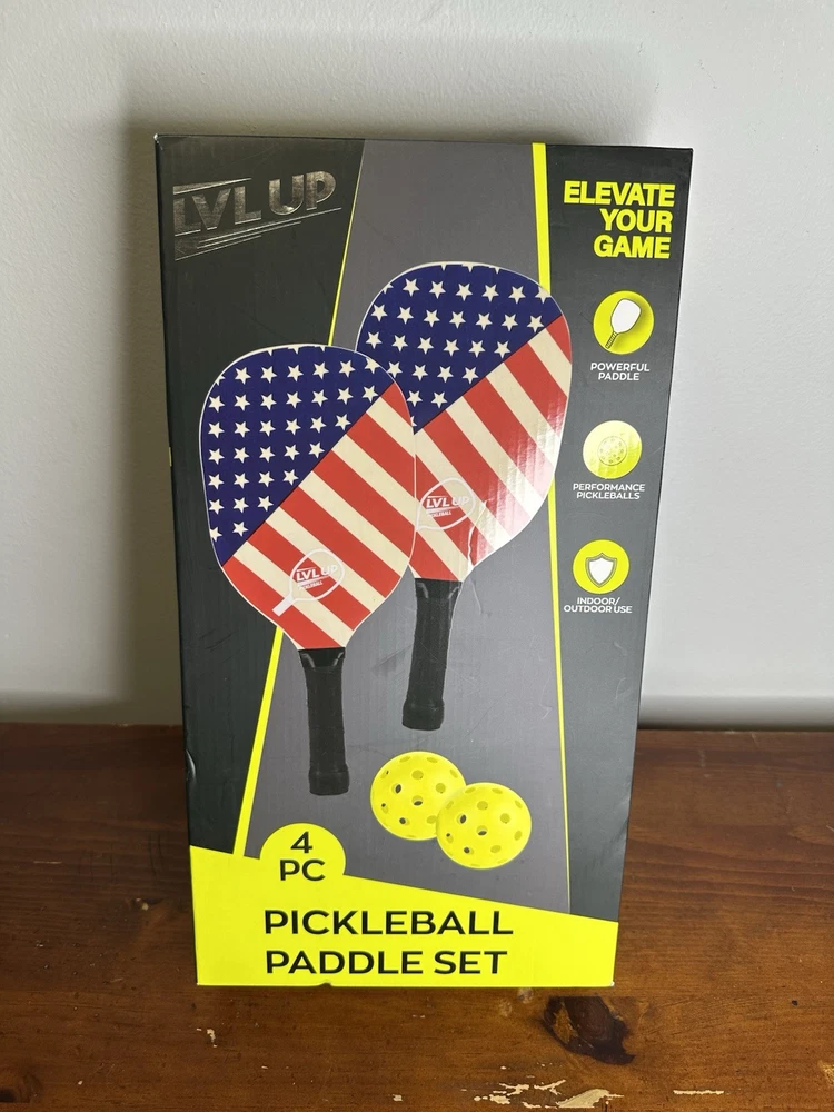 Pickleball Paddle Set 4Pc LVL UP USA Flag