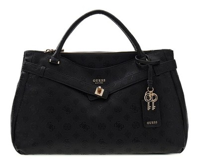 GUESS Ella Logo Girlfriend Satchel L Handtasche Tasche Black Logo schwarz Neu
