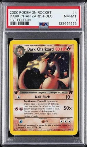 2000 POKEMON ROCKET 1ST ED #4 DARK CHARIZARD-HOLO PSA 8