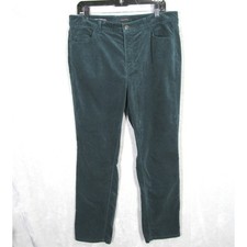 Talbots Womens 14P Velveteen Straight Leg Pant Dark Green Teal Petite Corduroy
