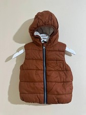 F&F padded gilet boys 12-18 months brown with hood waterproof