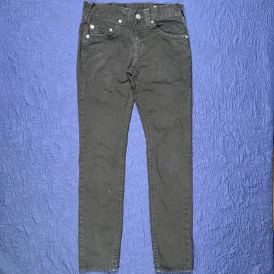 True Religion Skinny Jeans Mens 30 Black Cotton Denim Horseshoe Stitch Staind