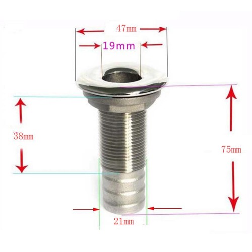 Boat Thru Hull Fitting / Drain Hose Barb Marine 316 Stainless Steel - Picture 4 of 29