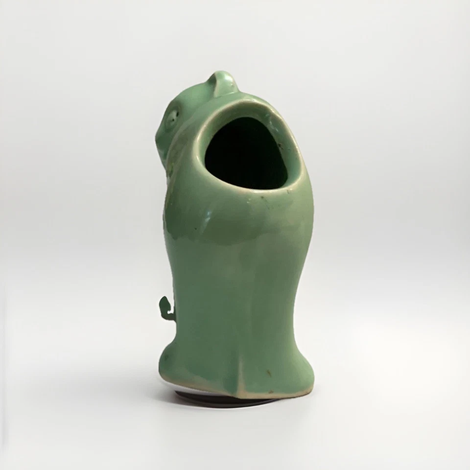 Vtg MCM McCoy Cat Planter Figurine Green Art Pottery. See Descrip Notes Glow - Image 3 of 4