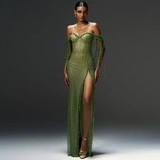Elegant Sweetheart Evening Dress with Slit Off Shoulder Mermaid Crystals Dress