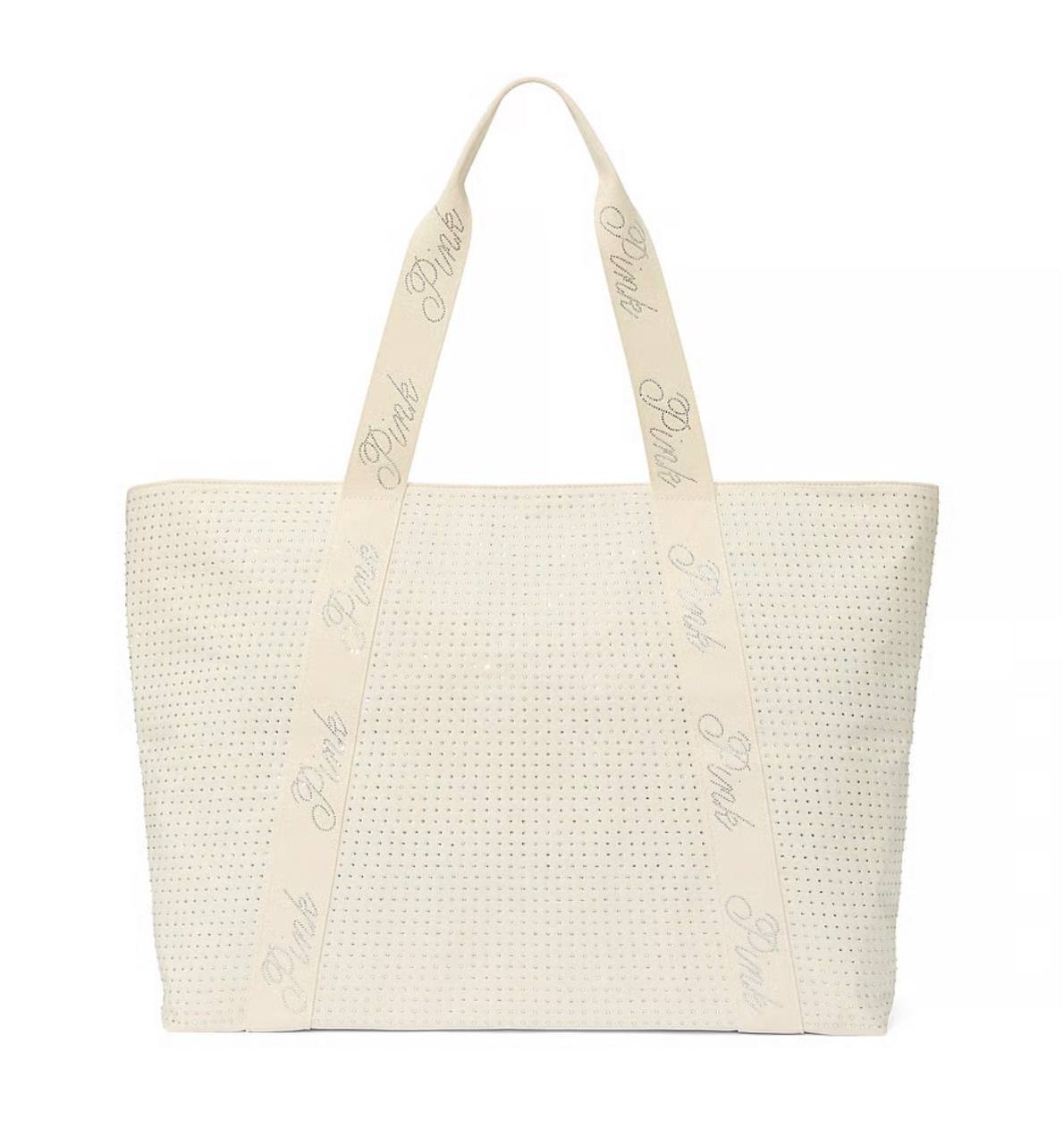 Victoria’s Secret PINK Bling Tote Bag Cream Rhinestone Large NWT
