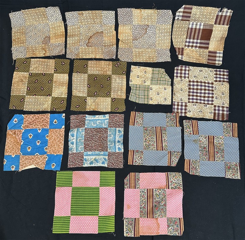 Victorian 1850 Antique Print Chintz Calico Cotton Fabric Quilt Square Blocks Lot