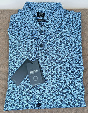 NWT Hugo Boss Men's Ronni F Strech Slim Fit Shirt Large Blue Floral Pattern