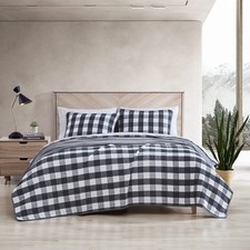 Queen Quilt Set, Reversible Cotton Bedding with Matching Shams, Plaid Home