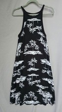 Old Navy Dress Womens Small Tall Black Tropical Palm Trapeze Swing Sundress