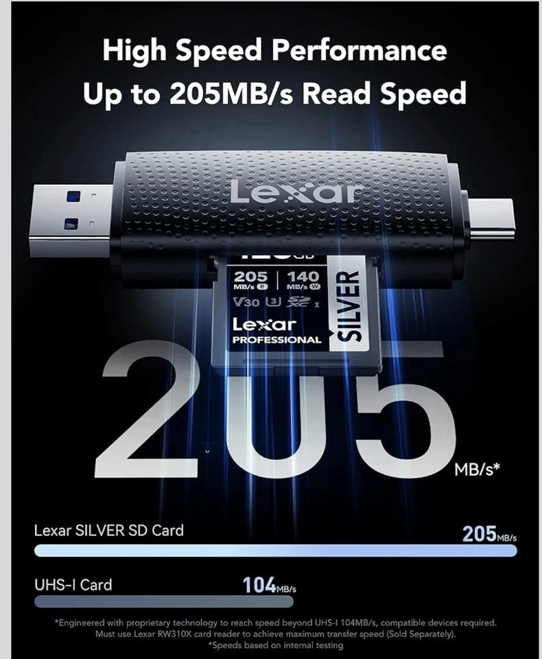 Lexar 128GB SD Card SILVER, up to 205Mb/S Read, 140Mb/S Write, SDXC UHS-I Memory - Image 2 of 4