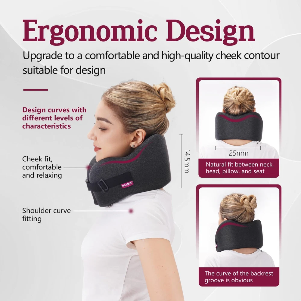 Compressed Memory Foam Travel Neck Pillow for Airplanes Soft Comfortable